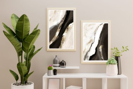 Aesthetic Modern Black and gold abstract artwork with frame