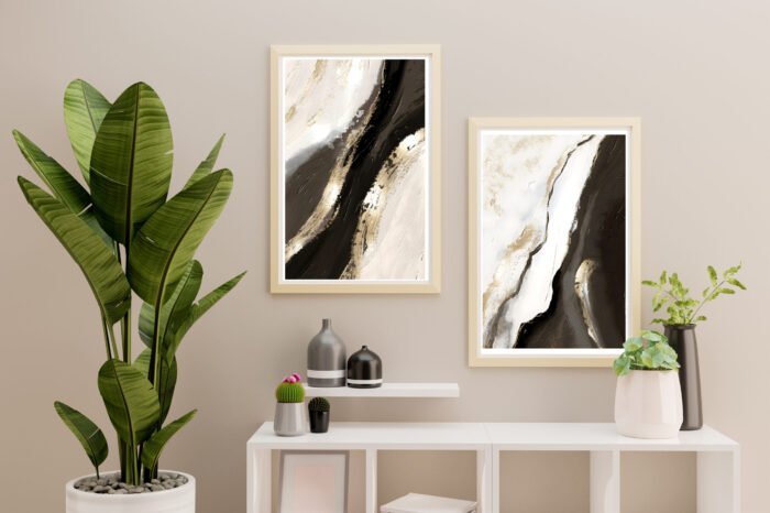 Aesthetic Modern Black and gold abstract artwork with frame